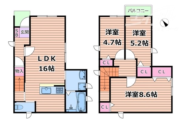 ファミリア正雀B棟の物件間取画像